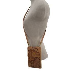 Allen Edward tan leather map crossbody bag